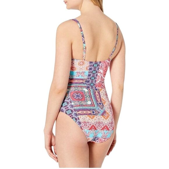 Bleu Rod Beattie Ruched Bandeau Mio One Piece Swimsuit Blue Coral Size 4 - Picture 4 of 7